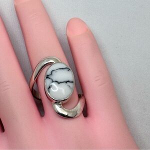 Vintage Mexico Magnesite Stone Ring Silver Modernist Statement Southwestern